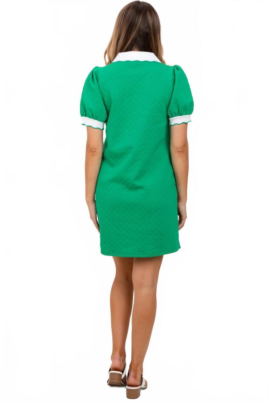 NEW ENTRO textured knit contrast collar mini dress in green/ white - Picture 4 of 4